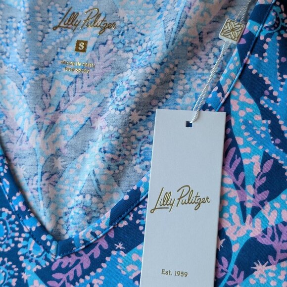 Women's Lilly Pulitzer Etta Short Sleeve Dress Barton Blue Star Gazing NWT Small - Picture 13 of 15